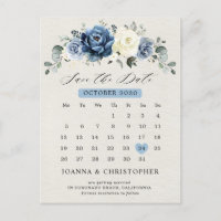 Dusty Blue Navy Champagne Ivory Save the Date Post