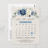 Dusty Blue Navy Champagne Ivory Save the Date Post Postkarte (Vorne/Hinten)