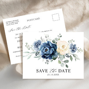 Dusty Blue Navy Champagne Ivory Save the Date Postkarte