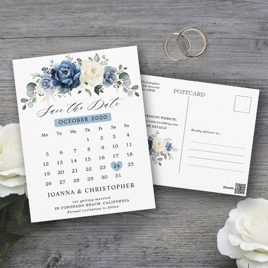 Dusty Blue Navy Champagne Ivory Save the Date Postkarte