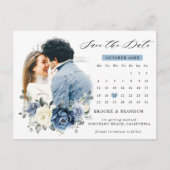 Dusty Blue Navy Champagne Ivory Save the Date Postkarte (Vorderseite)