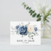 Dusty Blue Navy Champagne Ivory Save the Date Postkarte (Stehend Vorderseite)