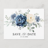 Dusty Blue Navy Champagne Ivory Save the Date Postkarte (Vorderseite)