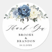 Dusty Blue Navy Champagne Ivory Vielen Dank Runder Aufkleber (Vorderseite)