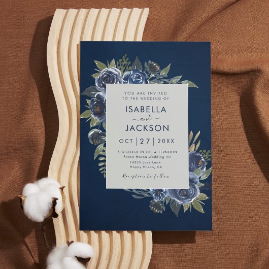 Dusty Blue Navy Champagne Ivory Wedding Einladung