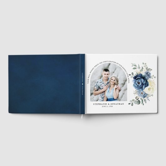 Dusty Blue Navy Champagne Ivory Wedding Foto Gästebuch (Voll)