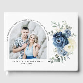 Dusty Blue Navy Champagne Ivory Wedding Foto Gästebuch (Vorderseite)