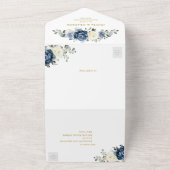 Dusty Blue Navy Champagne Ivory Wedding QR Code All In One Einladung (Außenbereich)