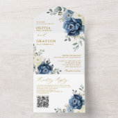 Dusty Blue Navy Champagne Ivory Wedding QR Code All In One Einladung (Innen Boden)