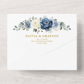 Dusty Blue Navy Champagne Ivory Wedding QR Code All In One Einladung (Rückseite)
