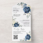 Dusty Blue Navy Champagne Ivory Wedding QR Code All In One Einladung (Innen Boden)