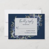 Dusty Blue Navy Champagne Ivory Wedding RSVP Karte (Vorderseite)