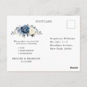 Dusty Blue Navy Champagne Ivory Wedding RSVP Postc Postkarte (Rückseite)