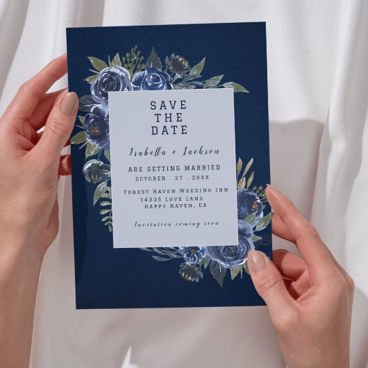 Dusty Blue Navy Champagne Ivory Wedding Save The Date