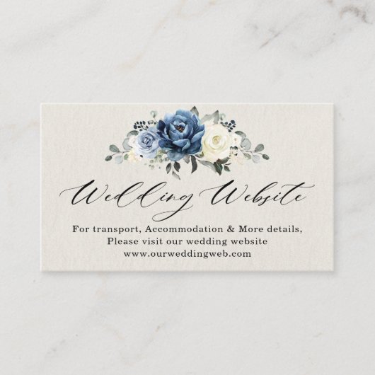 Dusty Blue Navy Champagne Ivory Wedding Website Begleitkarte (Vorderseite)