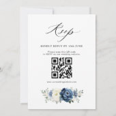 Dusty Blue Navy Elfenbein Boho Hochzeit QR-Code Einladung (Rückseite)