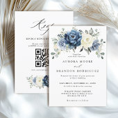 Dusty Blue Navy Elfenbein Boho Hochzeit QR-Code Einladung