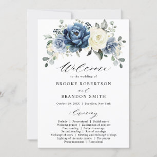 Dusty Blue Navy Elfenbeinflora Hochzeitskarte Einladung