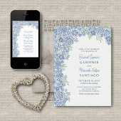 Dusty Blue Navy Floral Arch Wedding Einladung