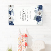 Dusty Blue Navy Floral Bloom Brautparty Banner (Insitu)