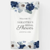 Dusty Blue Navy Floral Bloom Brautparty Banner (Vertikal)