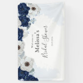 Dusty Blue Navy Floral Brautparty Banner (Vertikal)