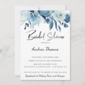 Dusty Blue Navy Floral Brautparty Einladung (Vorderseite)