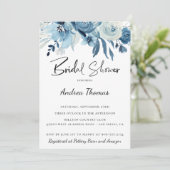 Dusty Blue Navy Floral Brautparty Einladung (Stehend Vorderseite)