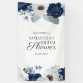 Dusty Blue Navy Floral Brautparty Script Banner (Vertikal)