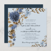 Dusty Blue Navy Floral Earth Tone Greenerity Weddi Einladung (Vorne/Hinten)