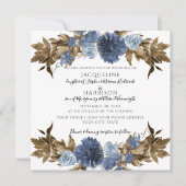 Dusty Blue Navy Floral Fall Brown Foliage Hochzeit Einladung (Vorderseite)