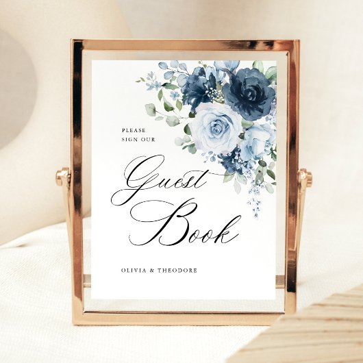 Dusty Blue Navy Floral Guest Book Wedding Table Sockelschild