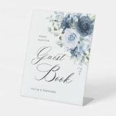 Dusty Blue Navy Floral Guest Book Wedding Table Sockelschild (Vorderseite)