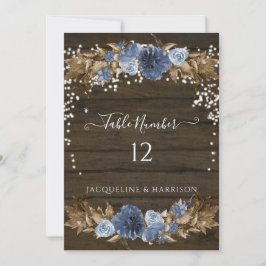 Dusty Blue Navy Floral Lights Tischnummer