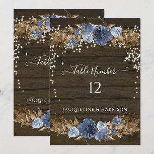 Dusty Blue Navy Floral Lights Tischnummer