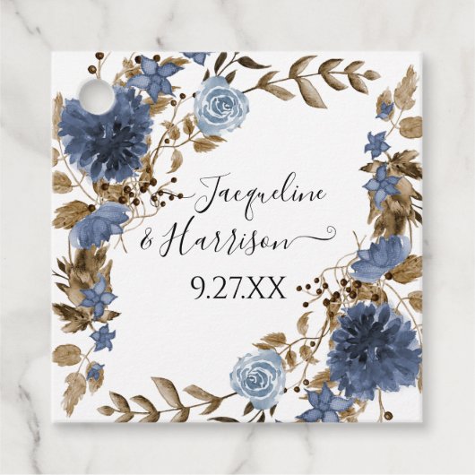 Dusty Blue Navy Floral Rustic Fall Neutral Foliage Geschenkanhänger (Vorderseite)