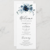 Dusty Blue Navy Floral Rustic Watercolor Hochzeit Programm (Vorne/Hinten)