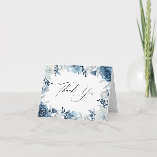 Dusty Blue Navy Floral Vielen Dank Dankeskarte (Vorderseite)
