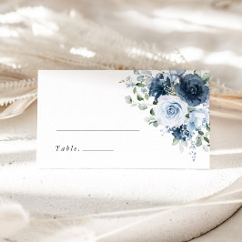 Dusty Blue Navy Floral Watercolor Wedding Name Platzkarte