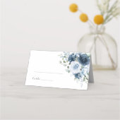 Dusty Blue Navy Floral Watercolor Wedding Name Platzkarte (Vorderseite)