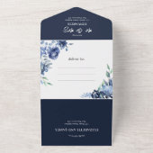 Dusty Blue Navy Floral Wedding All In One Einladung (Außenbereich)