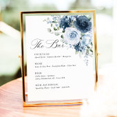 Dusty Blue Navy Floral Wedding Bar Menu Template Sockelschild