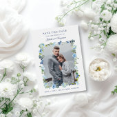 Dusty Blue Navy Floral Wedding Foto Save The Date