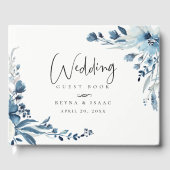Dusty Blue Navy Floral Wedding Gästebuch (Vorderseite)