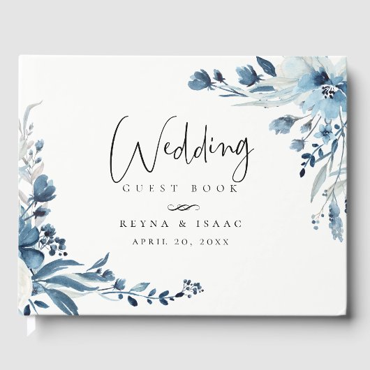 Dusty Blue Navy Floral Wedding Gästebuch (Vorderseite)