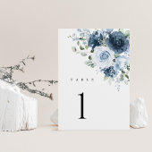 Dusty Blue Navy Floral Wedding Table Number Card Tischnummer