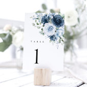 Dusty Blue Navy Floral Wedding Table Number Card Tischnummer