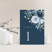 Dusty Blue Navy Floral Wedding Table Number Sign Tischnummer