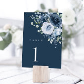 Dusty Blue Navy Floral Wedding Table Number Sign Tischnummer