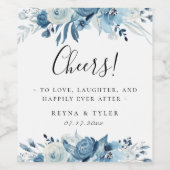 Dusty Blue Navy Floral Weinetikett (Einzelnes Label)